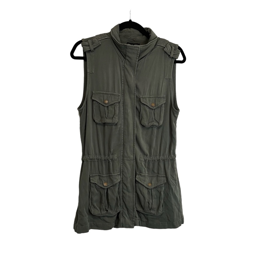 Tinsel Utility Sleeveless Full Zip Army Green Shirt Vest Viscose Womens Size S